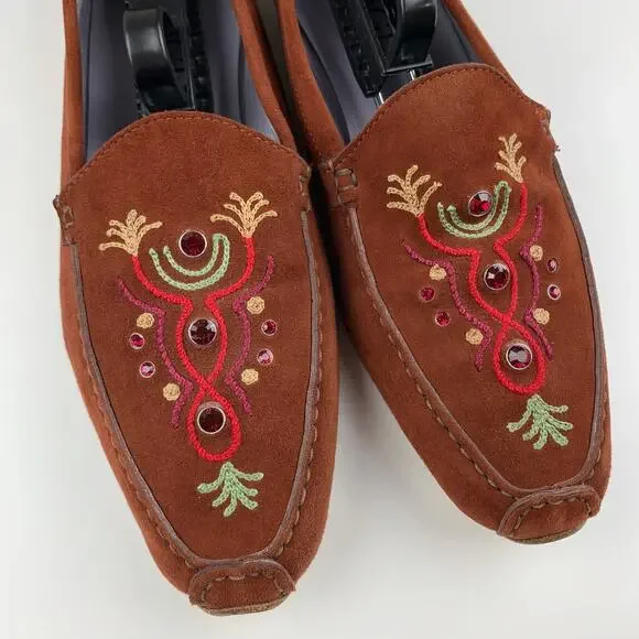 Bruno Magli Sport Flats Brown Suede Jeweled Embroidered Women's 9 - Picture 3 of 10